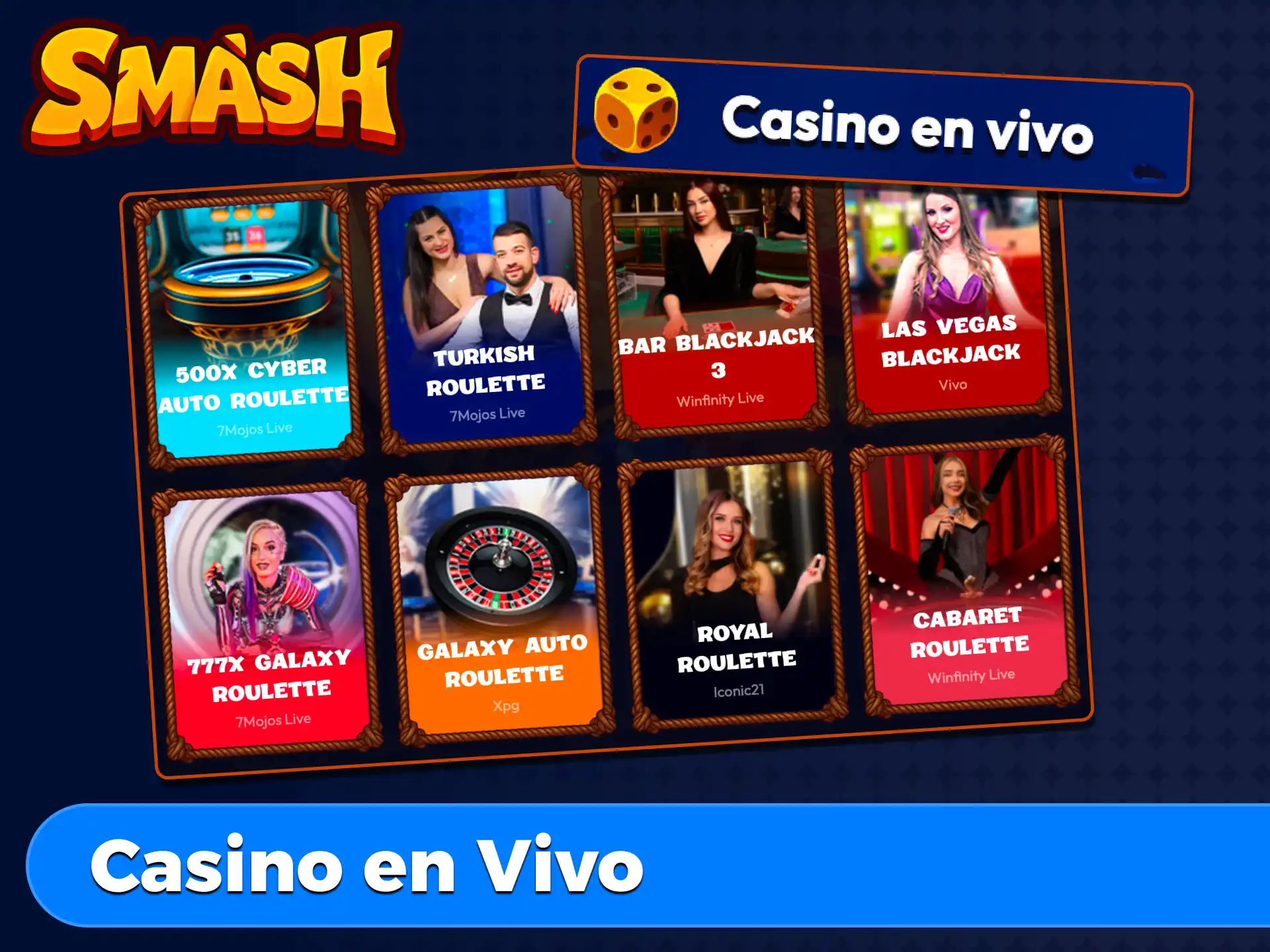 Juega en el casino en vivo de Smash con croupiers reales hoy.
