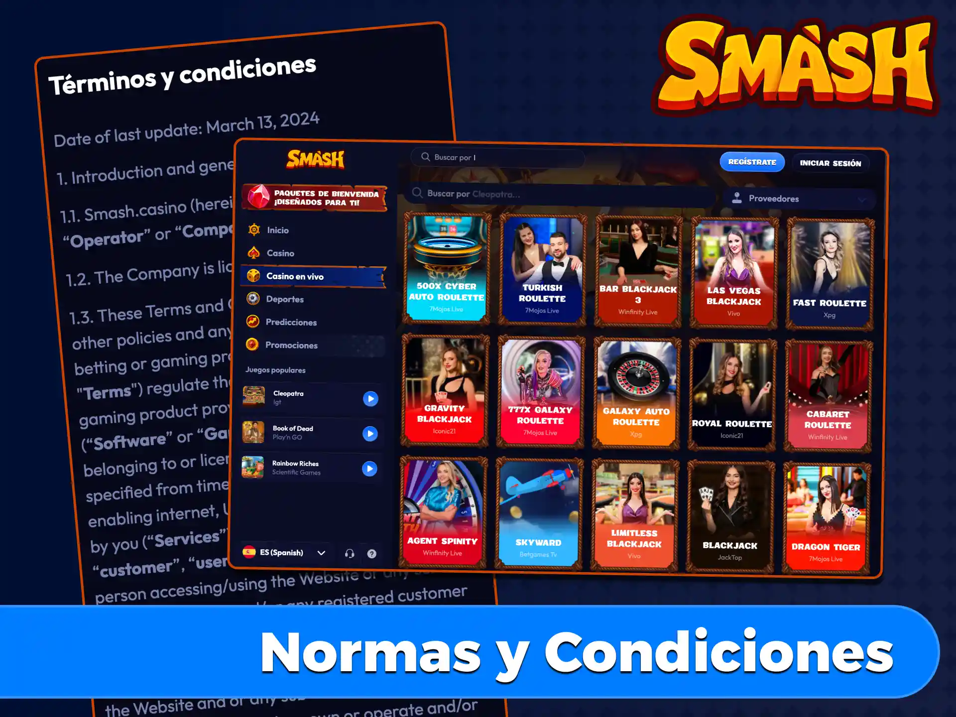 Revisa las normas y condiciones de uso en el casino Smash.