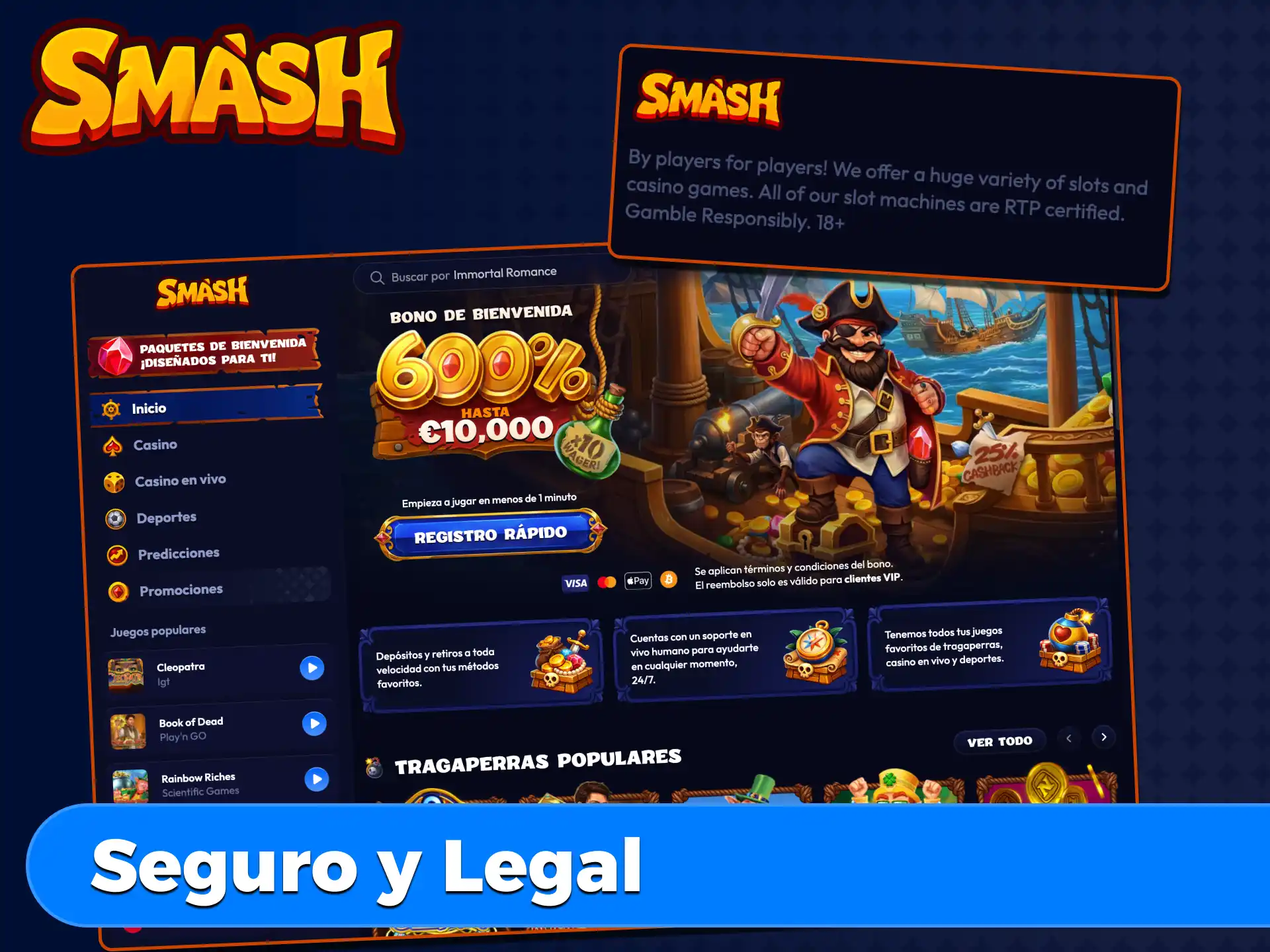 Juega con total seguridad en el casino Smash con cifrado SSL.