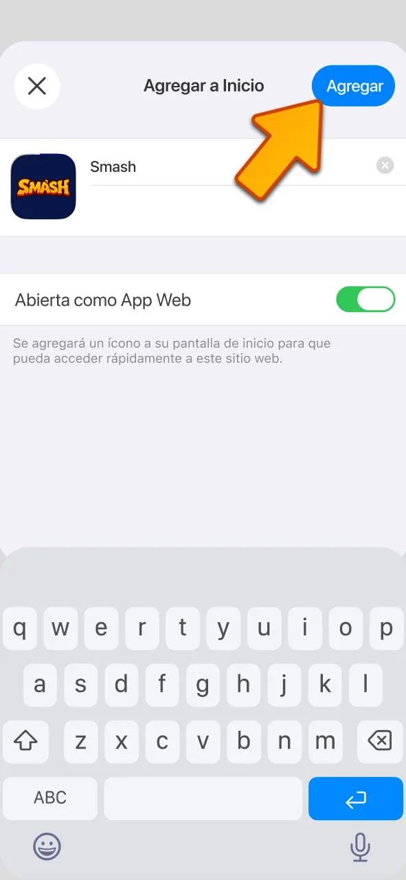 Confirma el nombre del acceso directo y guarda el icono de Smash.