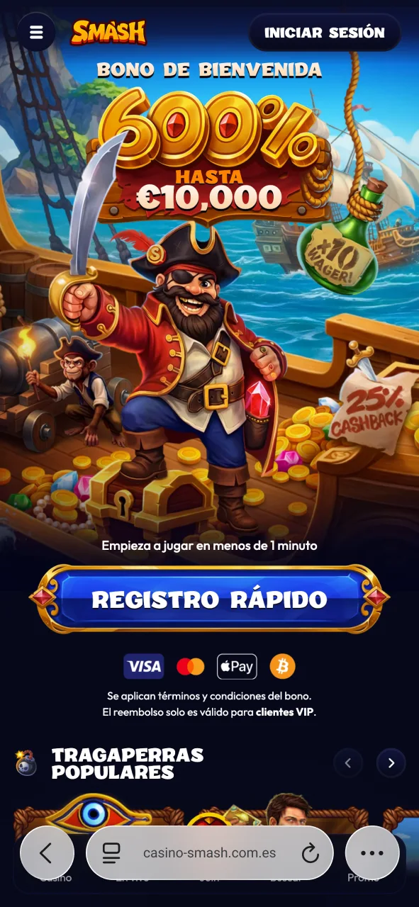 Visita la plataforma oficial de Smash desde tu navegador web móvil.