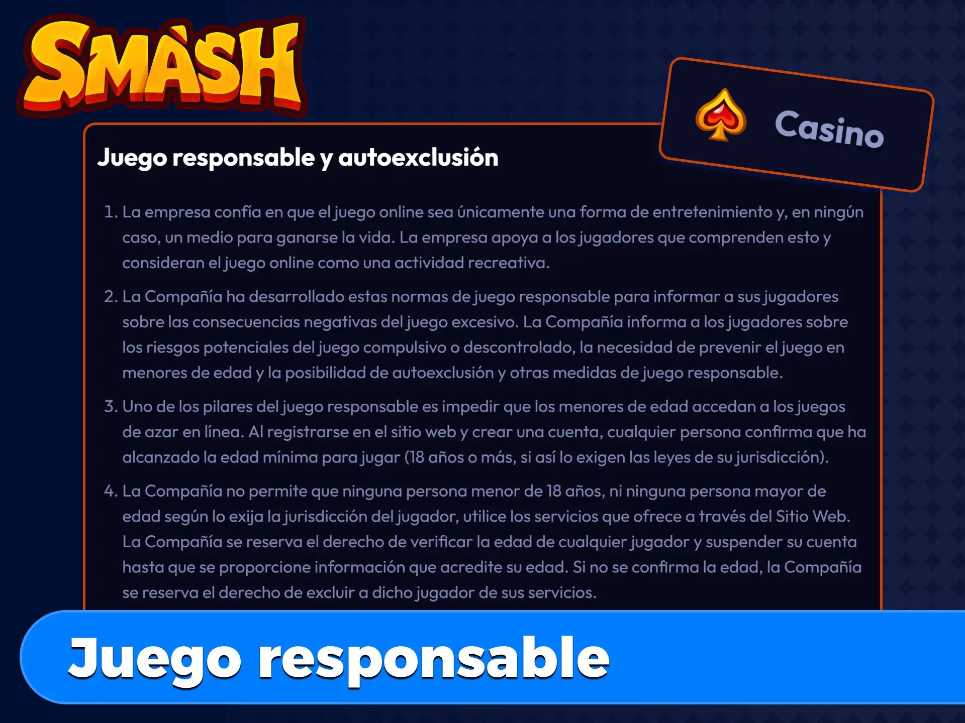 Herramientas de juego responsable en Smash: límites de depósito, autoexclusión y recursos de apoyo al jugador.