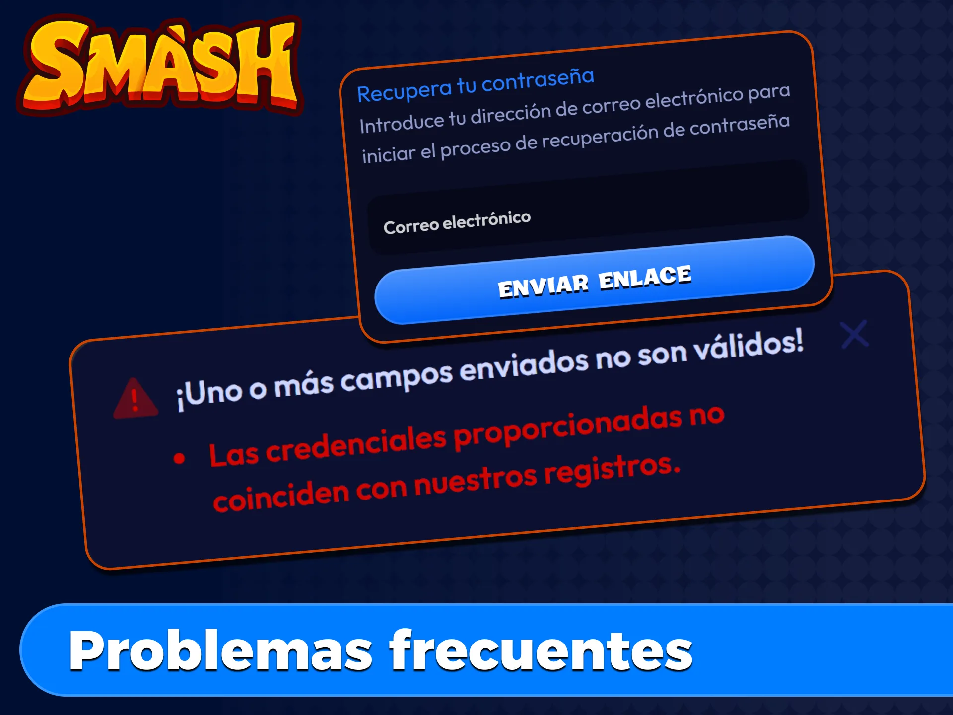 Tabla con problemas frecuentes al iniciar sesión en Smash y sus soluciones paso a paso.