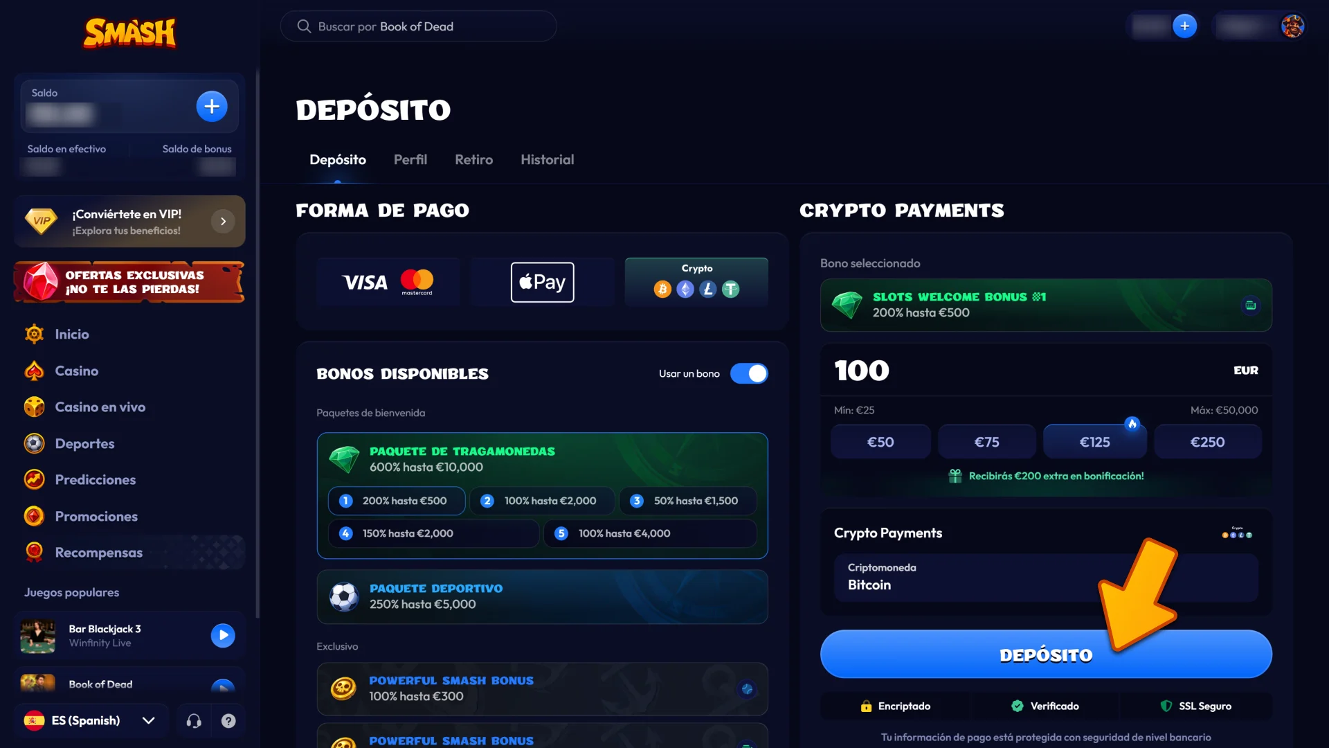 Confirma tu transacción para completar el depósito de fondos en Smash.