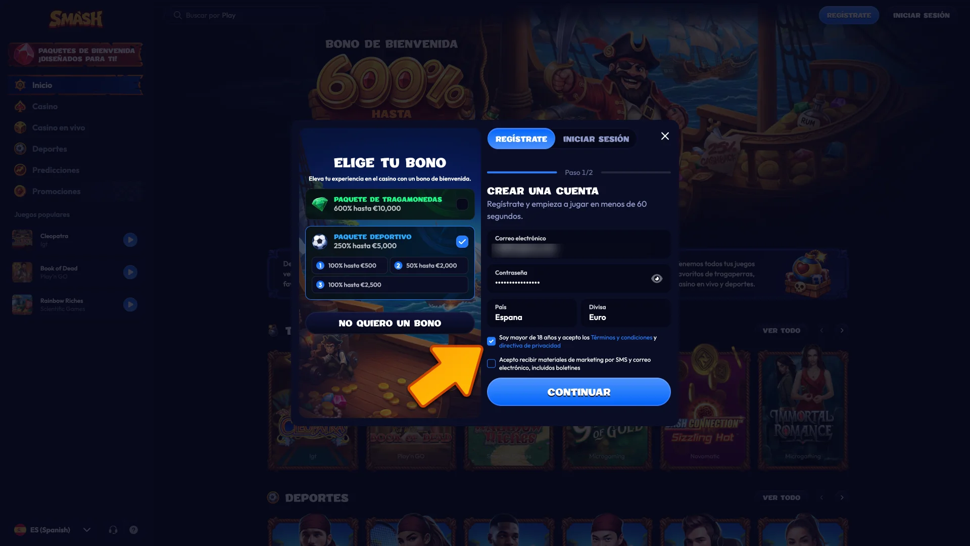 Acepta los términos y condiciones oficiales al registrarte en Smash.