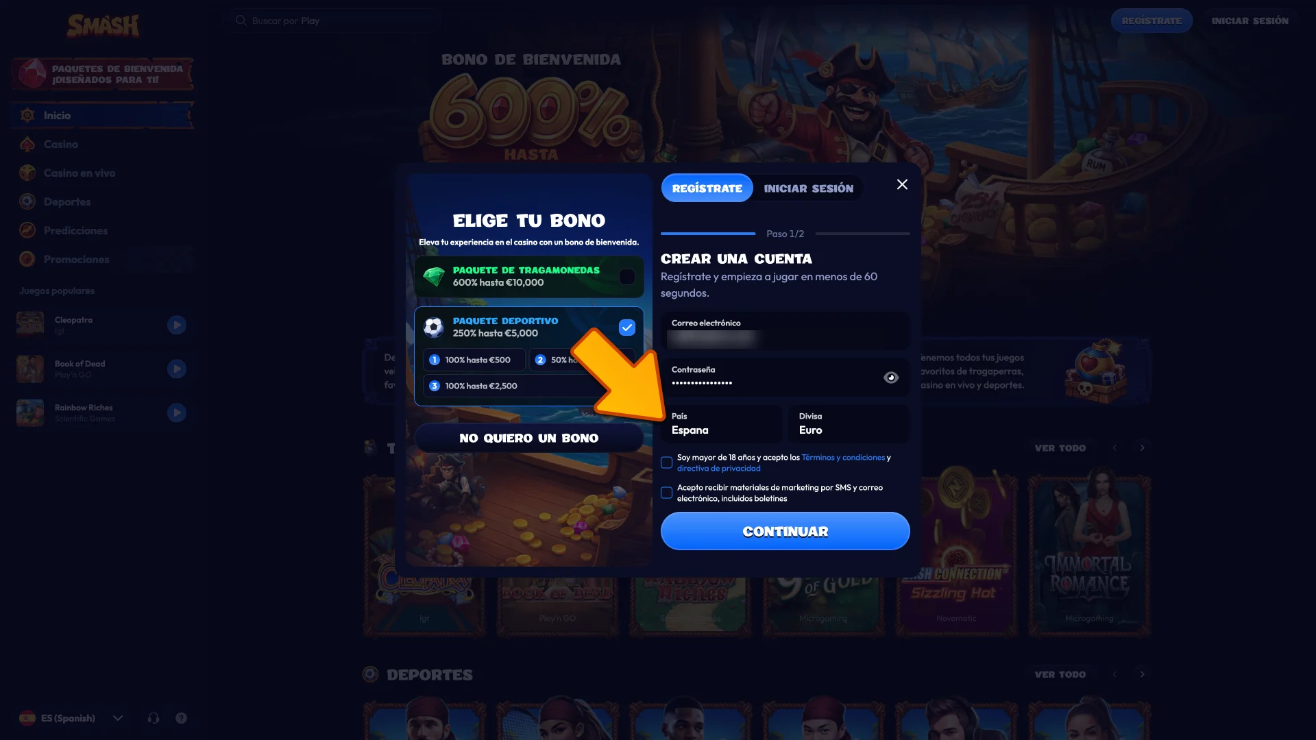 Selecciona tu país y establece el euro en Smash hoy.