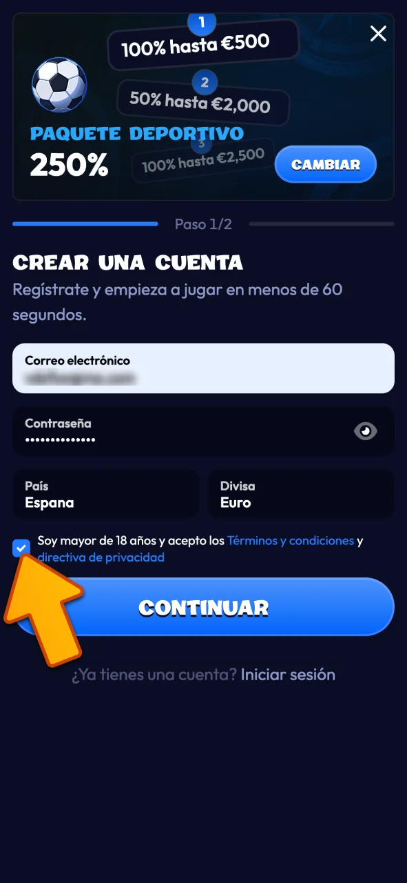 Valida tu mayoría de edad para continuar con el registro en Smash.