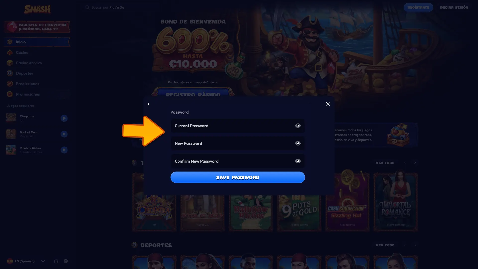 Crea una nueva contraseña segura para acceder a tu cuenta Smash.