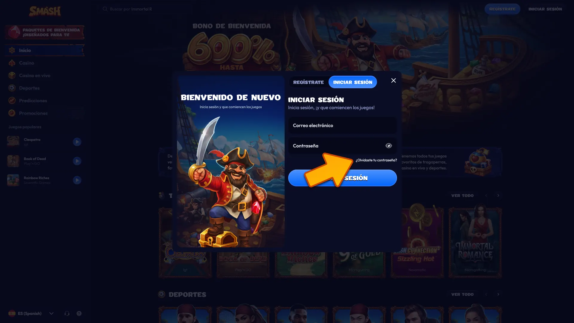 Pulsa el enlace para recuperar tu clave en la pantalla de Smash.